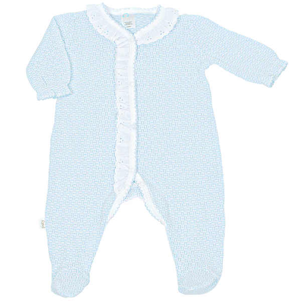 Knit Footie With Eyelet- Blue