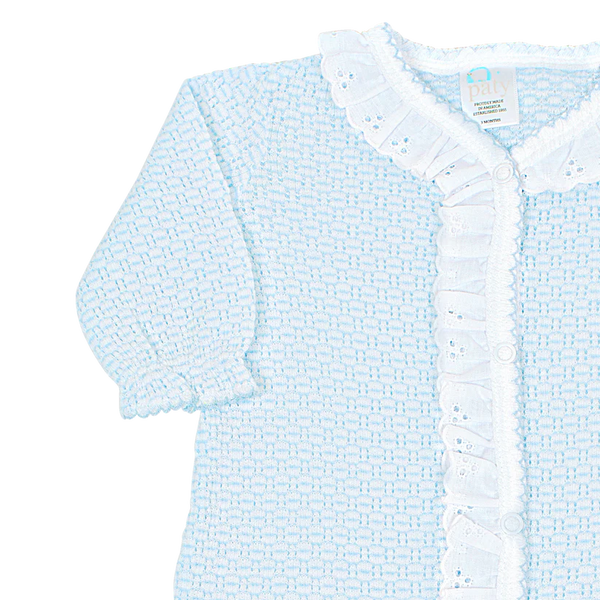 Knit Footie With Eyelet- Blue