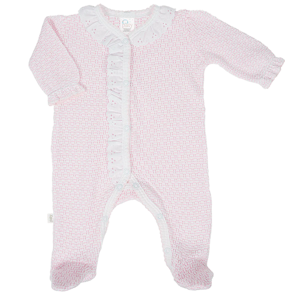 Knit Footie With Eyelet- Pink