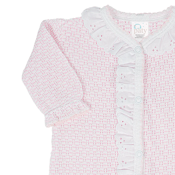 Knit Footie With Eyelet- Pink