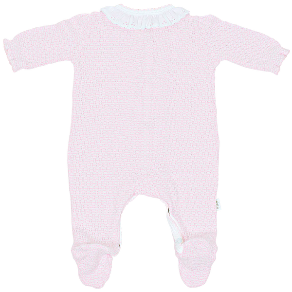 Knit Footie With Eyelet- Pink