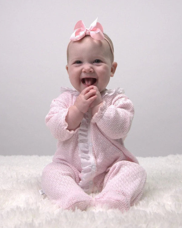 Knit Footie With Eyelet- Pink
