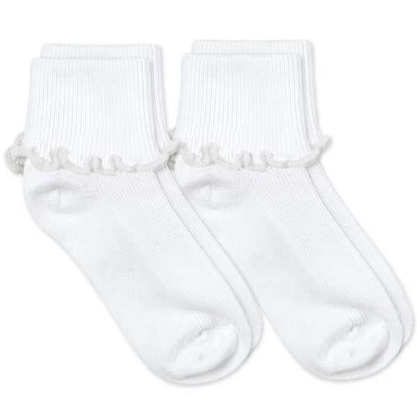 Ripple Edge Smooth Toe Turn Cuff Socks 2 Pair- White