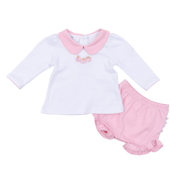 Precious Pumpkins Collared Ruffle L/S Diaper Cover Set- Pink