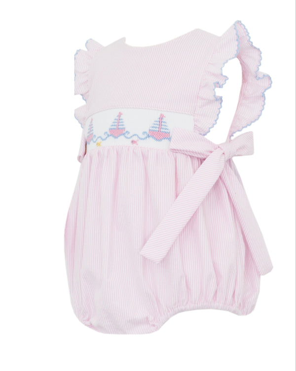 Sailboats Sleeveless Bubble- Pink Seersucker Stripe
