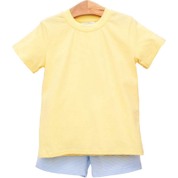 Drew Short Set- Yellow with Light Blue Stripe