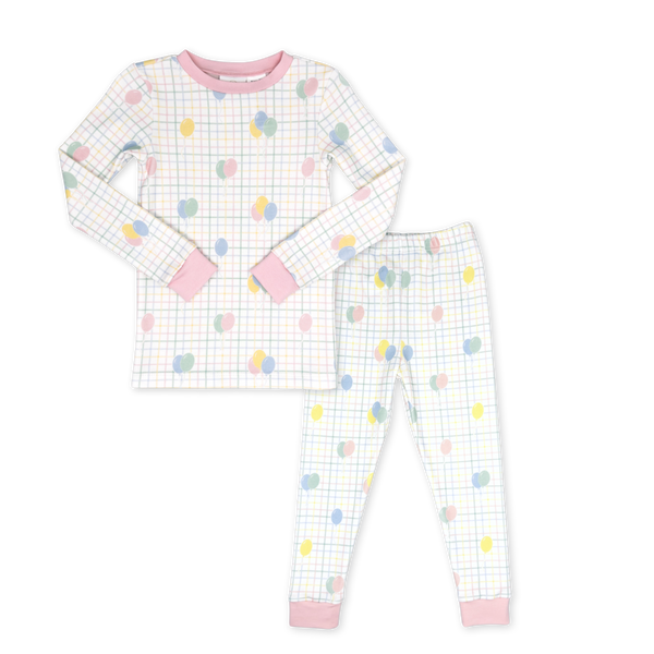 Sweet Pea PJ Set - Party Time Balloon Plaid, Park Pink