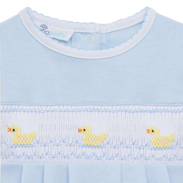 Little Ducklings Smocked Bubble- Light Blue