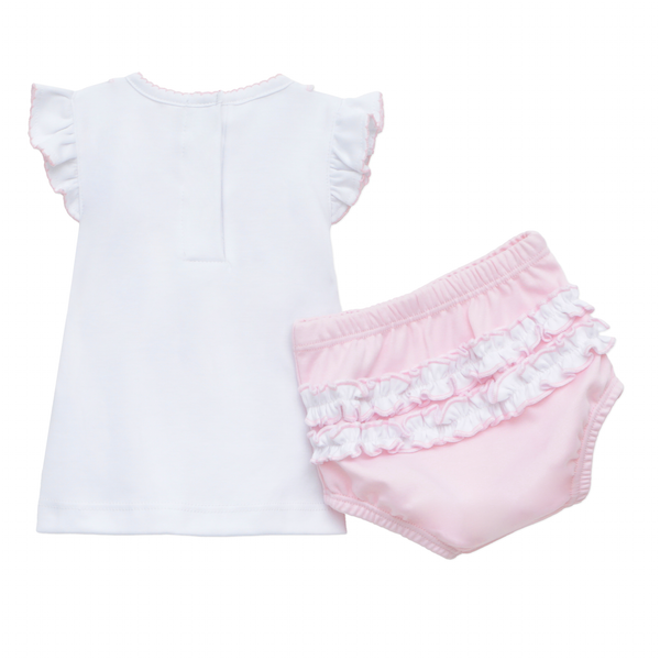 Little Ducklings Smocked Ruffle Diaper Set- Pink