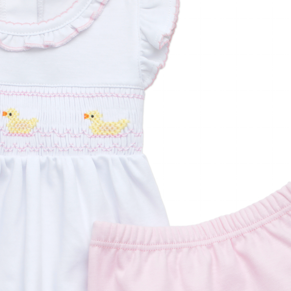 Little Ducklings Smocked Ruffle Diaper Set- Pink