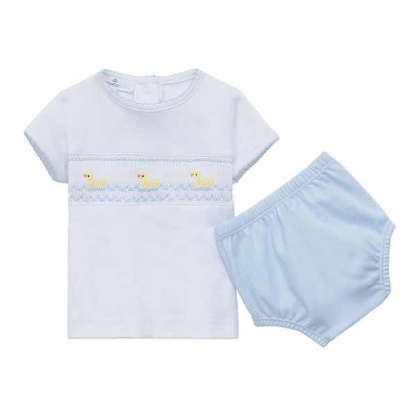Little Ducklings Smocked Diaper Cover Set- Light Blue