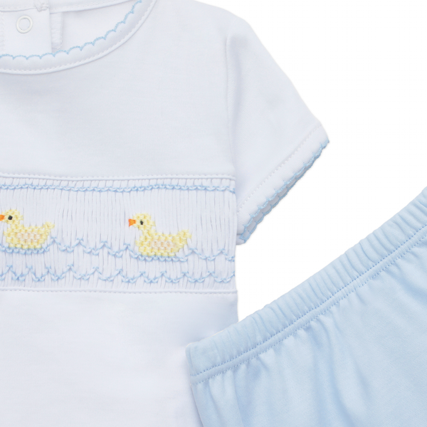 Little Ducklings Smocked Diaper Cover Set- Light Blue
