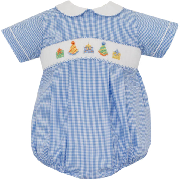 Birthday S/S Bubble- Lt. Blue Gingham