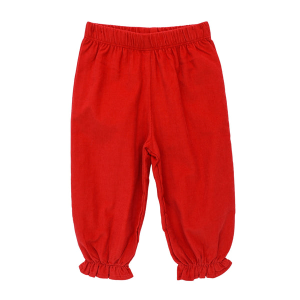 Corduroy Ruffle Bloomer Pants- Deep Red