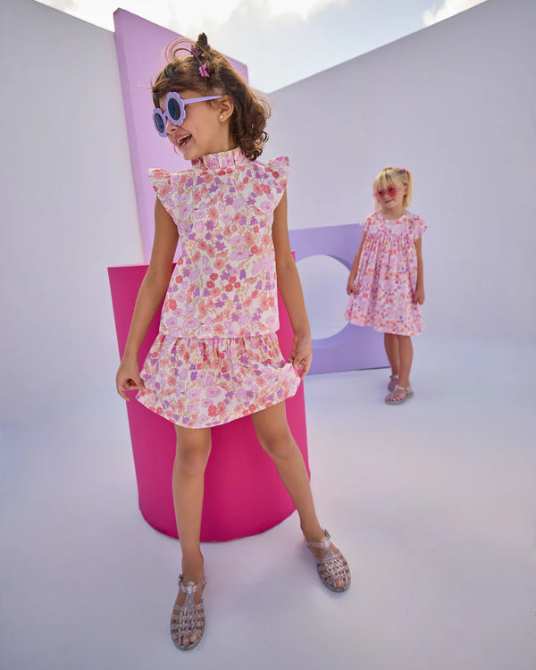 Shirred Circle Skirt- Lisle Lavender Floral