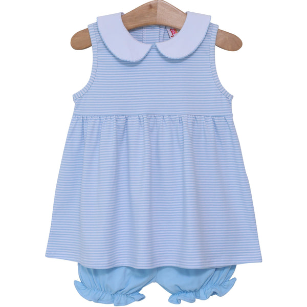 Charlotte Sleeveless Bloomer Set- Light Blue Stripe