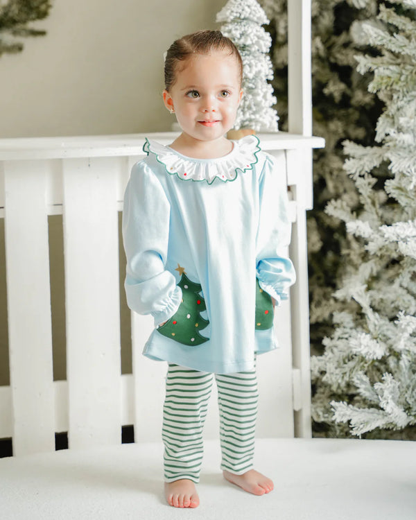 Christmas Tree Amelie Knit Legging Set- Lt. Blue