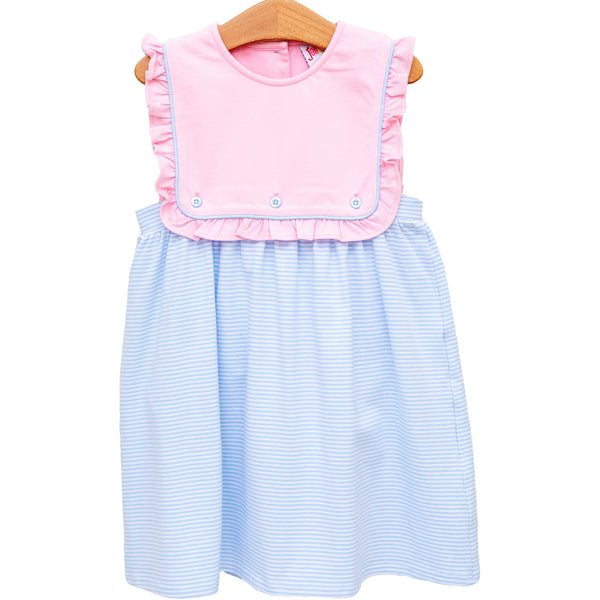 Amelia Dress- Pink with Light Blue Stripe