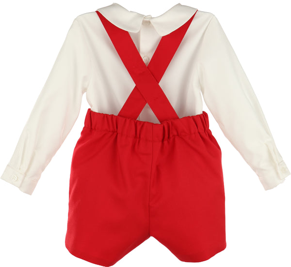 Suspenders Smock Set- Red
