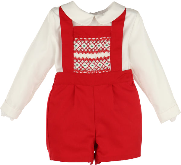 Suspenders Smock Set- Red