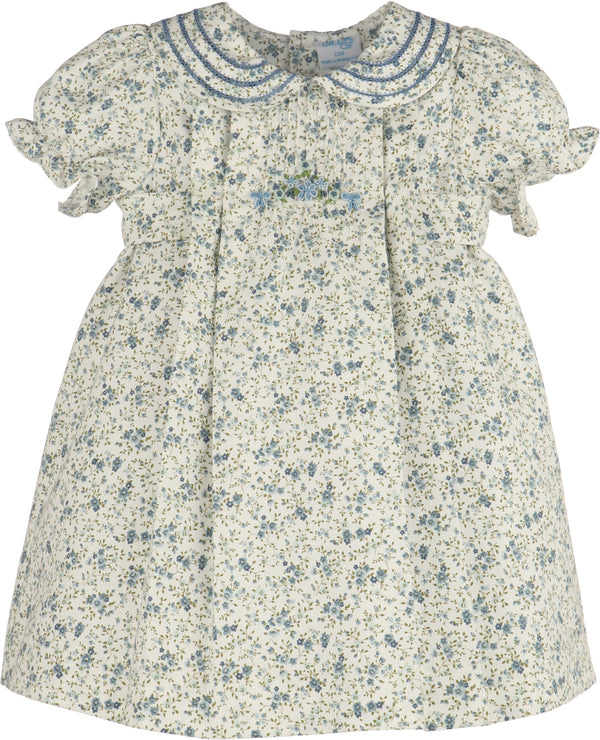Fallen Leaves Wreath Ruffle Dress- Blue