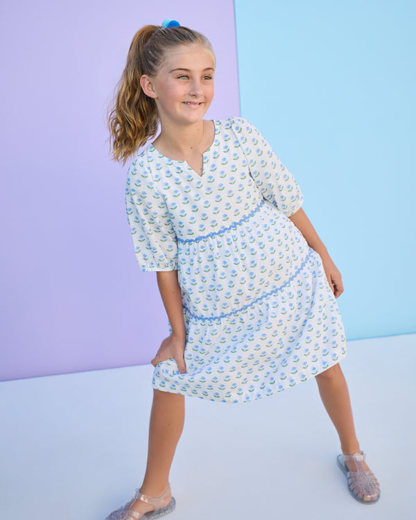 Madaket Dress- Blue Tulip Print