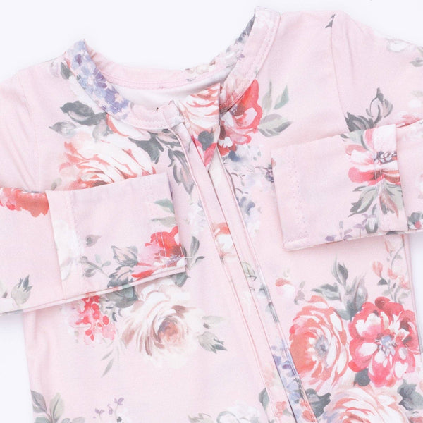 Painterly Rose Bouquets 2 Way Ruffle Zipper Footie