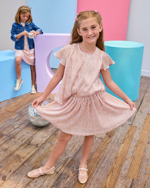Crinkle Top- Pink Crinkle Stars