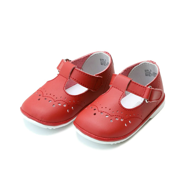 Birdie Leather T-Strap Mary Jane- Red
