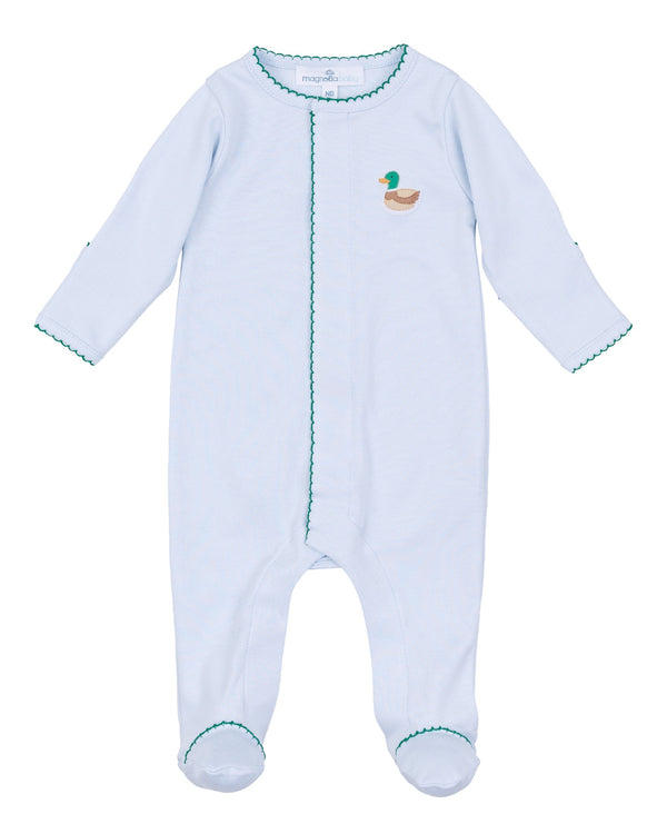 Mini Mallard Embroidered Footie- Light Blue