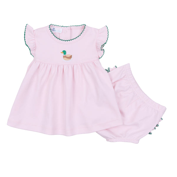 Mini Mallard Embroidered Diaper Cover Set- Pink