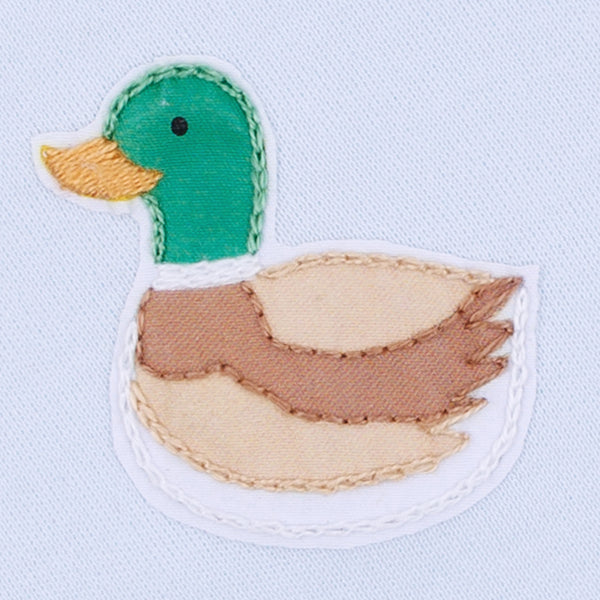 Mini Mallard Embroidered Footie- Light Blue