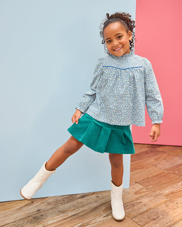 Pleated Mini Skirt- Peacock Velvet