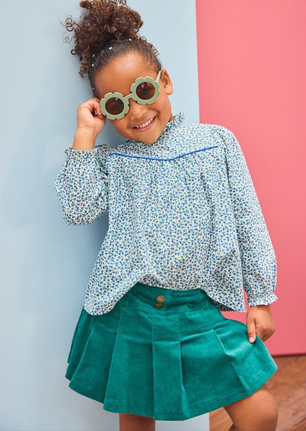 Pleated Mini Skirt- Peacock Velvet