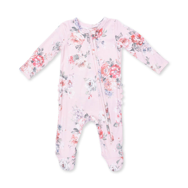 Painterly Rose Bouquets 2 Way Ruffle Zipper Footie