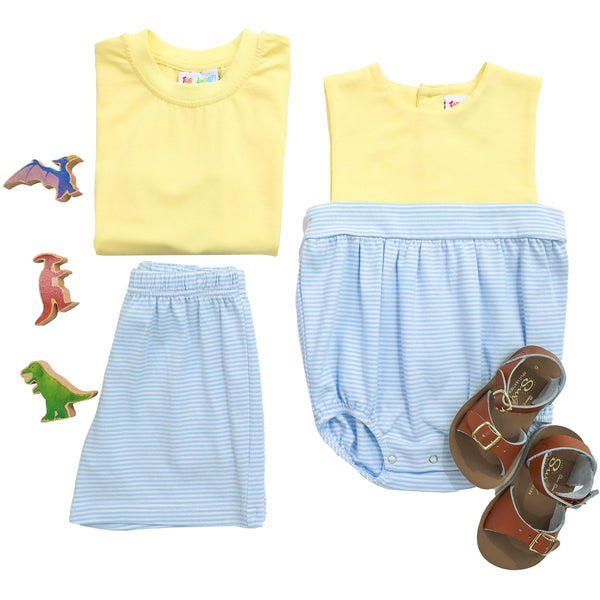 Drew Short Set- Yellow with Light Blue Stripe