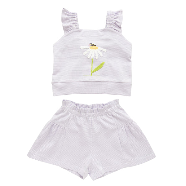 Daisy & Bee Ruffle Short Set- Purple Stripe