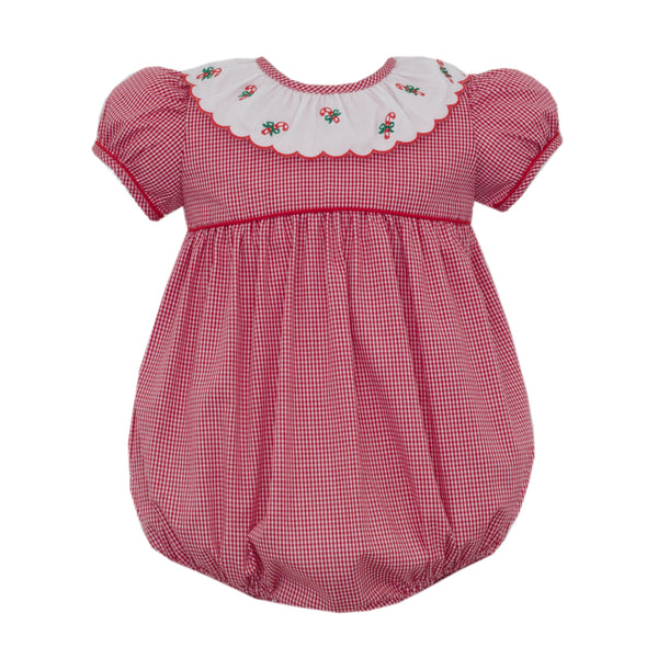 Candy Canes Scalloped Collar Bubble- Red Gingham