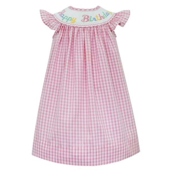 Happy Birthday Flutter Dress- Pink Gingham