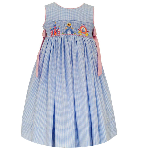 Princess Dress w/ Side Bows- Blue Gingham