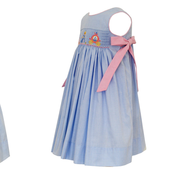 Princess Dress w/ Side Bows- Blue Gingham
