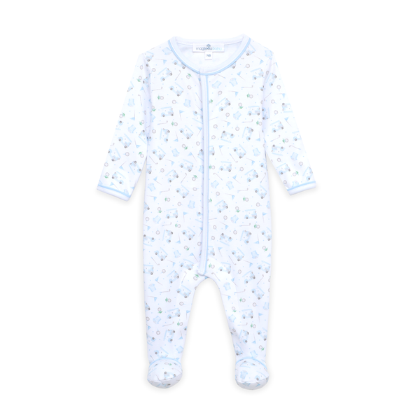 Little Golfer Print Footie- Light Blue
