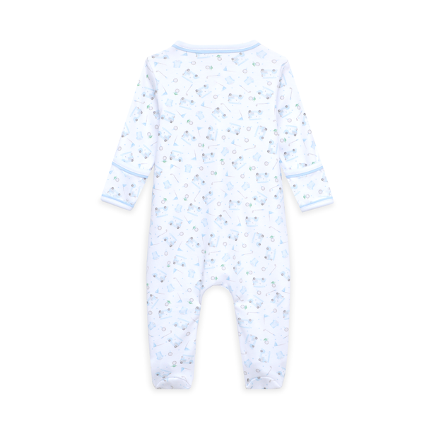 Little Golfer Print Footie- Light Blue