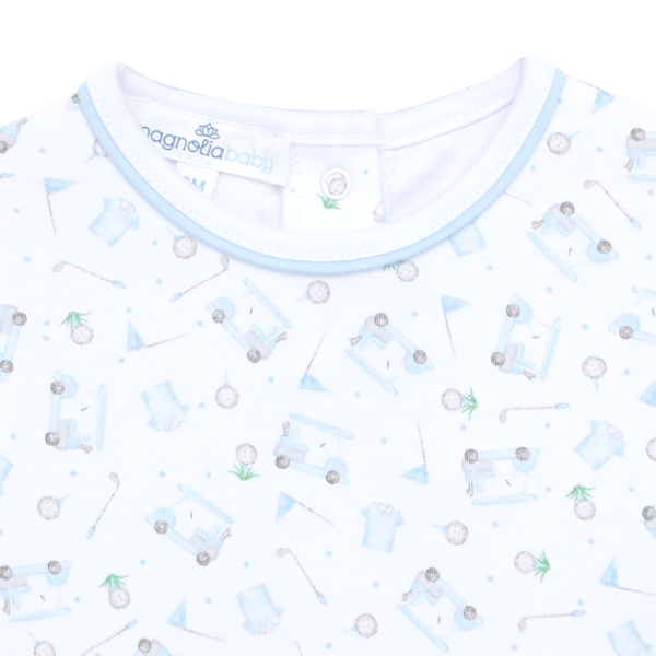 Little Golfer Print Playsuit- Light Blue