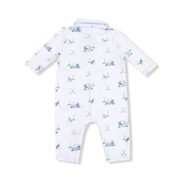 Baby Golf Carts Polo Romper- Blue/White