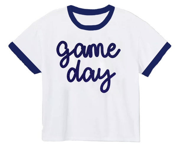 Tinsel Game Day Ringer Boxy T- Navy