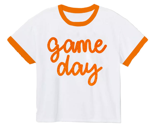 Tinsel Game Day Ringer Boxy T- Orange