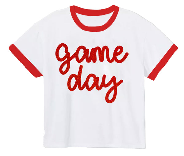 Tinsel Game Day Ringer Boxy T- Red