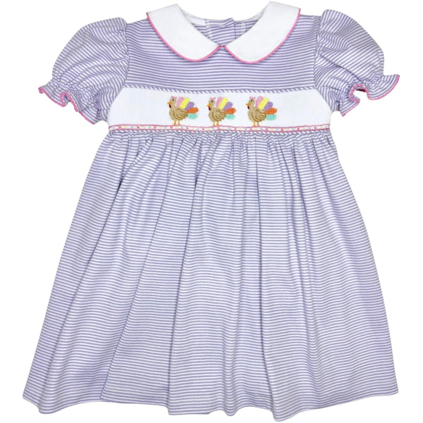 Turkey Knit Dress- Lavender Bitty Stripe