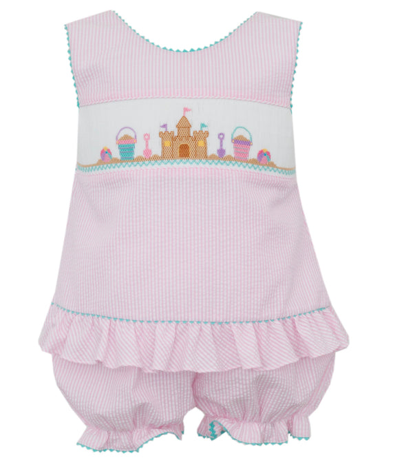 Castle Beach Bloomer Set- Pink Seersucker Stripe